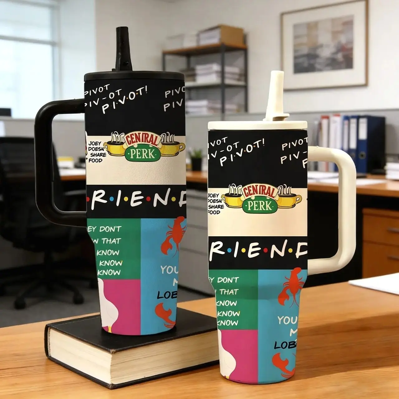1pc 40oz Friends Funny Coffeehouse Tumbler, Stainless Steel Insulated Mug with Handle, Vacuum Insulated Cups, Retro Quote Travel Cup for Coffee