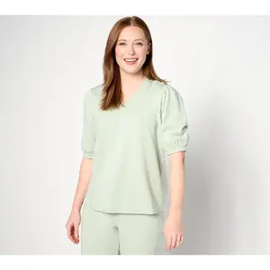 AnyBody Lounge Cozy Knit Puff-Sleeve Hooded Top