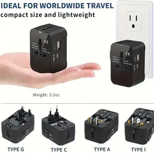 Global Universal Power Adapter, High Efficiency Charger, USB + Type-C Adapters with Us/eu/uk Plugs, Plug Converter for Phone and Tablet Wall Charging