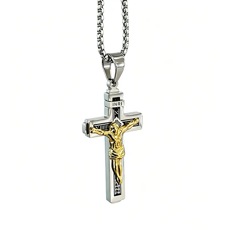 Stainless Steel Men's Faith Cross Necklace - Minimalist with Inscriptions, Durable Everyday Accessory | Halo Accessories