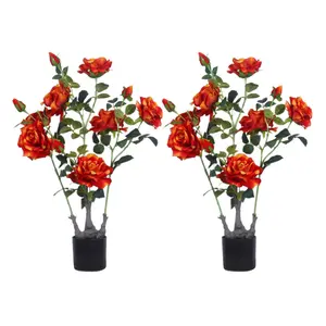 2PCS Artificial Peony Flower Trees Faux Peony Plant In Pot Artificial Peony Flowering Tree with Green Leaves Centerpiece Decor Decorative Fruit-C