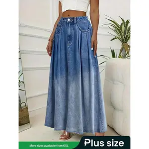 ��Plus Size��Solid Color?Denim Skirt, Casual Fashionable Denim Skirt for Daily Outdoor Wear, Women Plus Clothing for Summer, Womenswear