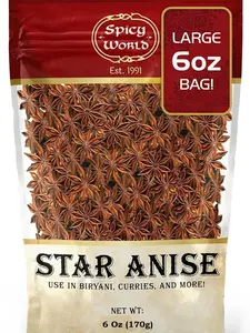 Spicy World Star Anise Whole Pods 6 Oz Bag Premium Quality Vegan All Natural Dried Great for Baking Tea & Curries Flavor Spice