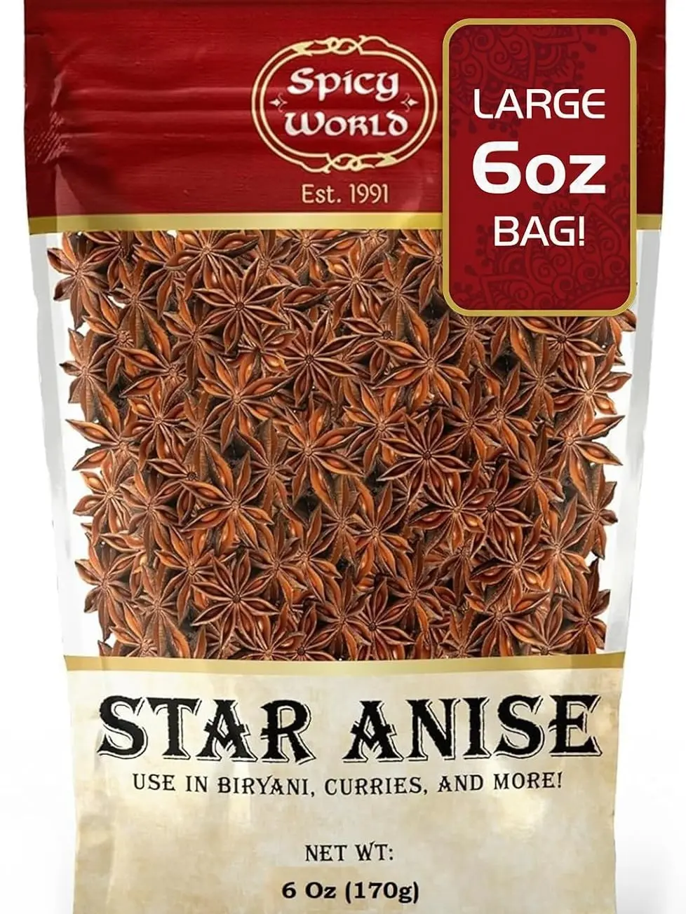 Spicy World Star Anise Whole Pods 6 Oz Bag Premium Quality Vegan All Natural Dried Great for Baking Tea & Curries Flavor Spice