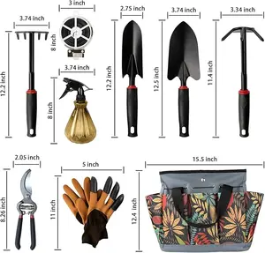 Giftable Garden Tools Set, Adjustable Yard Tool Storage Tote Bag, Alloy Gardening Tools with Non-Slip Ergonomic Rubber Grip, for Digging Planting and Pruning,Ideal Gardening Gift for Women