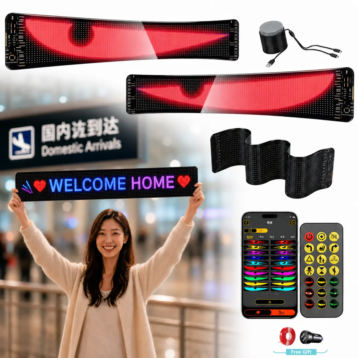 Custom LED Neon Sign, Flexible Light Up Marquee Letters for Airport Pickup Welcome Home Arrival Greeting, Wall Decor for Living Room Bedroom, USB Powered Battery Operated, Durable Silicone Strip, Ideal Gift for Friends Family