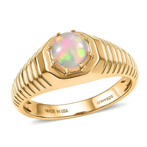D'Joy Premium Ethiopian Welo Opal Men's Ring in 18K Vermeil YG Over Sterling Silver (Size 10.0) 0.80 ctw