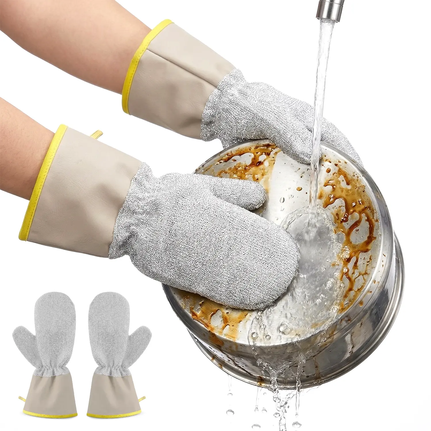 Non-scratch Wire Dishwashing Scrubber Gloves,Long Anti-scald Multi-functional Kitchen Cleaning Tool Gloves for Kitchen,Waterproof Anti-Frozen & Hot & Oil