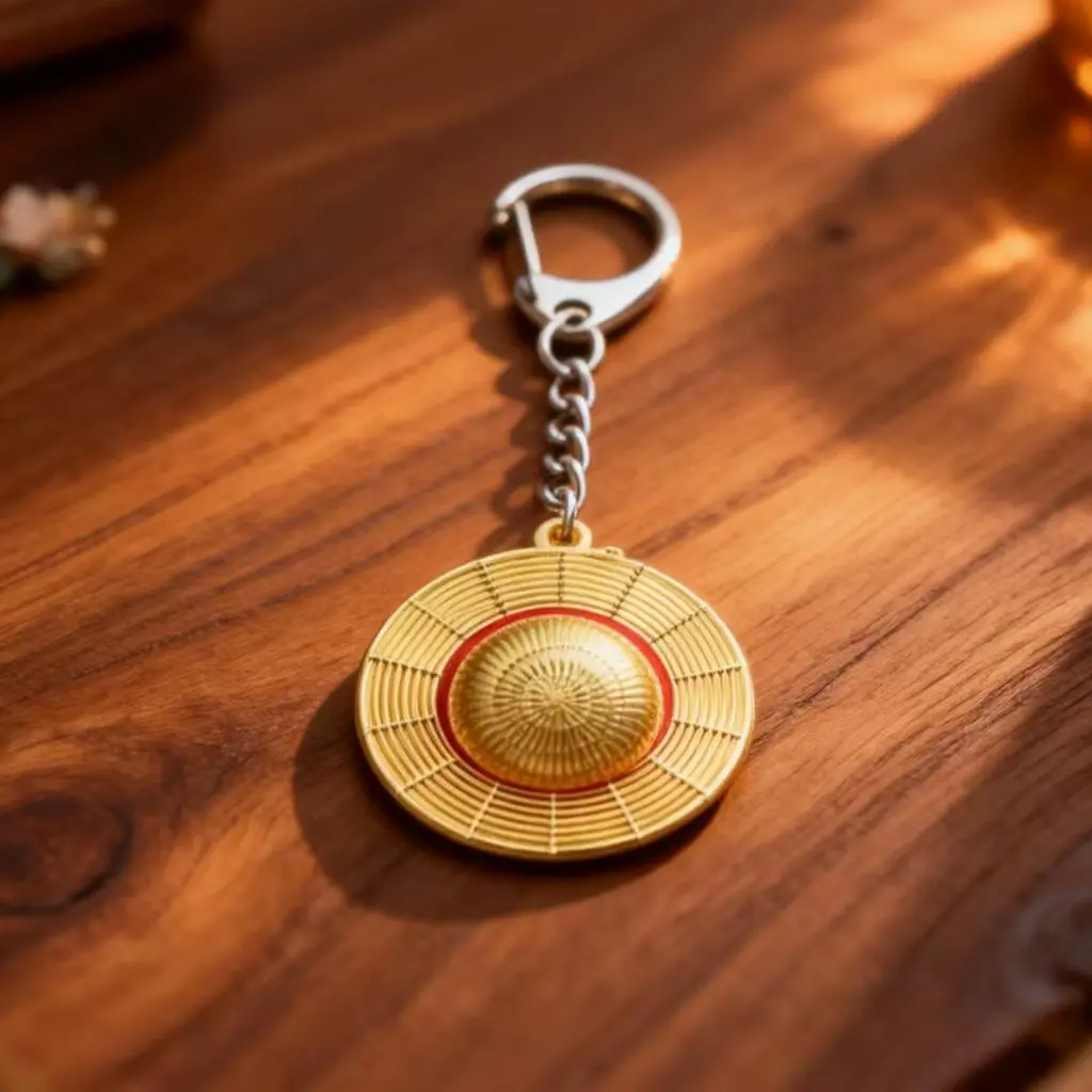 Anime Merchandise  Luffy Golden Hat Necklace Creative Alloy Straw Hat Kid Accessories Keychain In Stock
