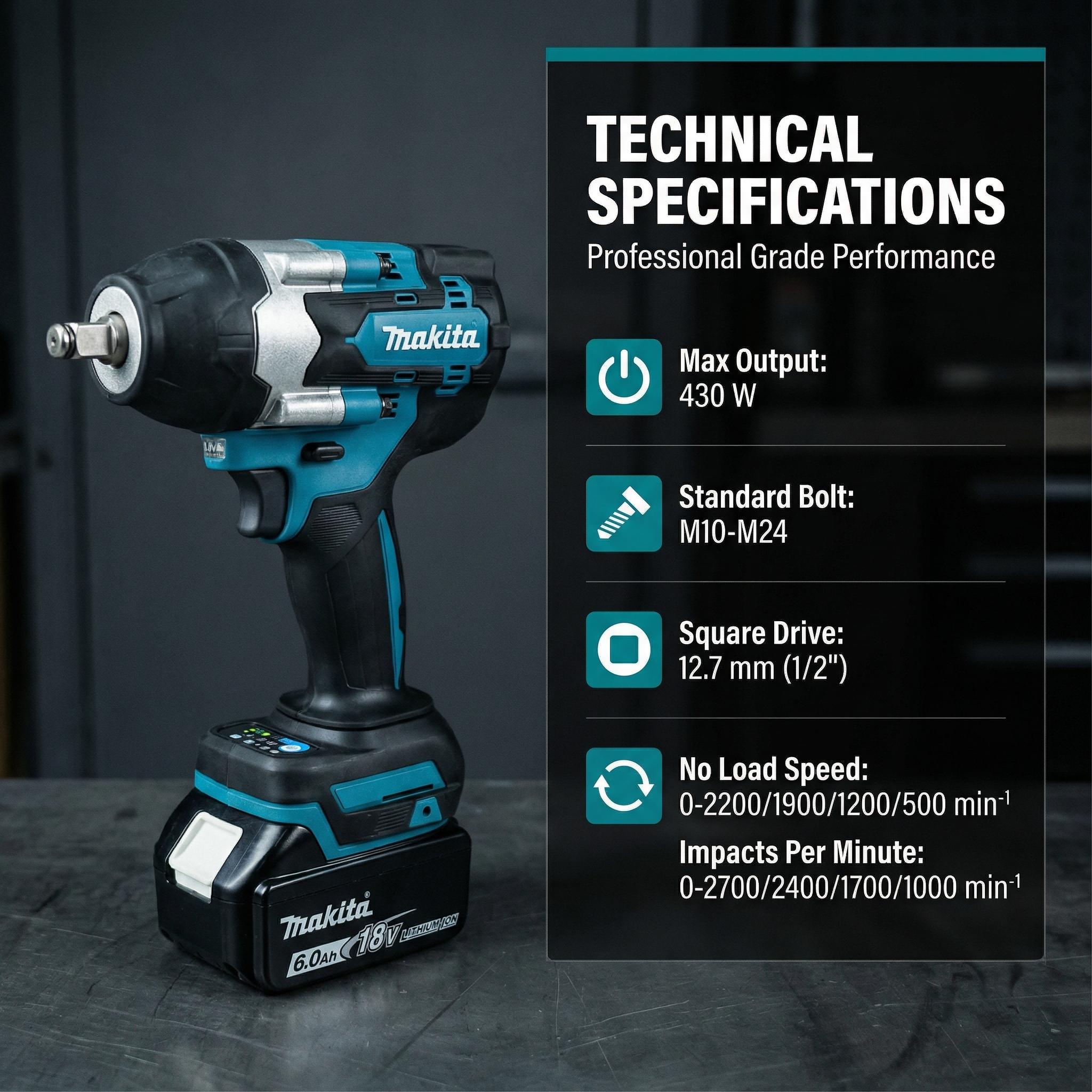 Makita 700Nm Impact Wrench 1/2 Inch Drive for Automotive Repair and Heavy Duty Fastening Tasks Cordless Drill Household Tool