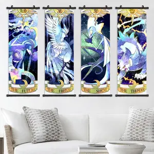 Cartoon Elf Pattern Wall Art, 4 Counts/set Waterproof Colorful Modern Wall Decoration with Poster Hanger, Wall Hanging Decor for Home Living Room Bedroom