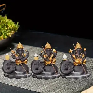 Ganesha Design Incense Burner, 3 Counts/set Backflow Incense Burner, Incense Stick Holder, Home Ornaments, without Incense