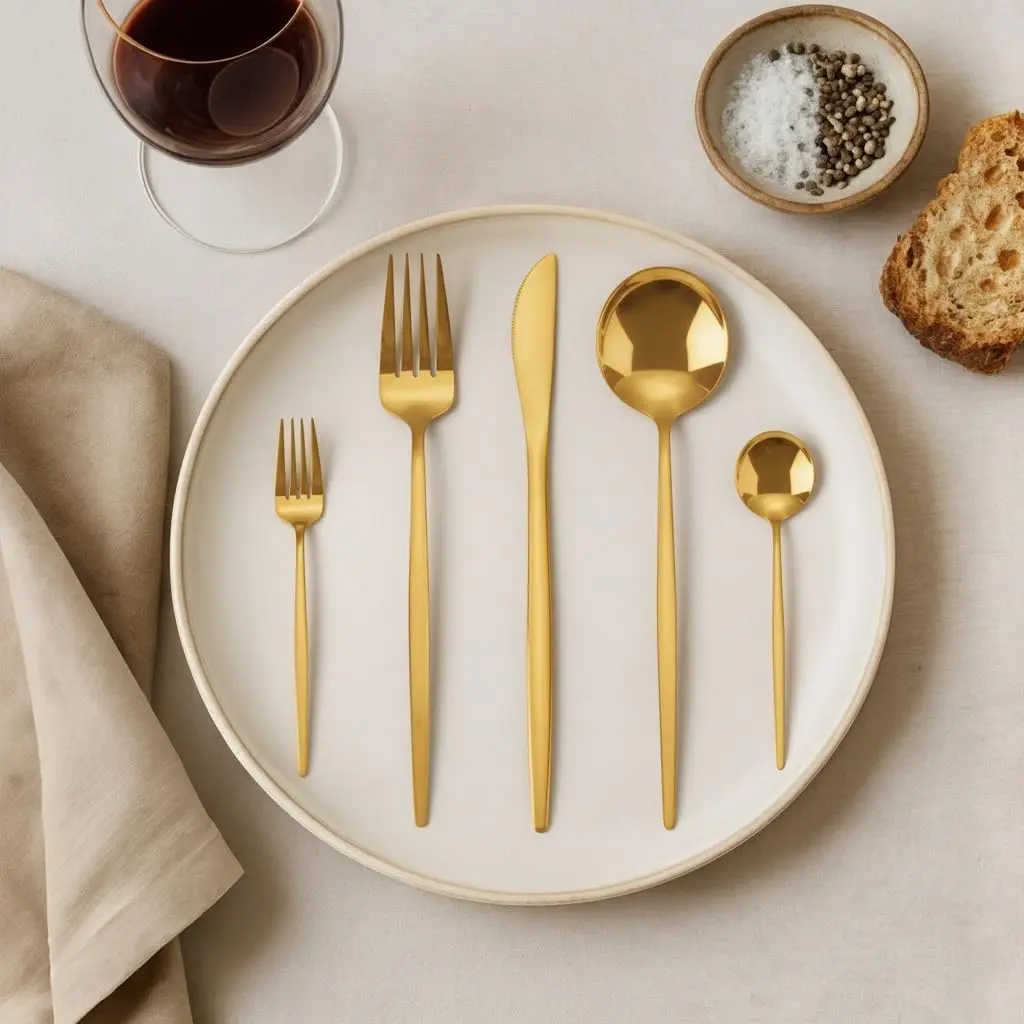 Luxury 18/10 Stainless Steel Spoon and Fork Set, 20-Piece Gold Polished Finish Cutlery, Dishwasher Safe Mirror-Polished Tableware Set for Formal Events & Everyday Meals, Party Dishware, Dishware Sets, Party Tableware Set