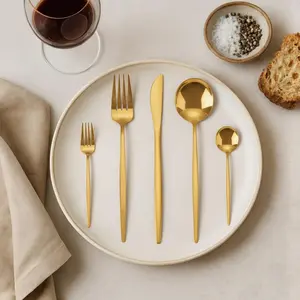 Luxury 18/10 Stainless Steel Flatware Set 20-Piece Gold Cutlery Dishwasher Safe Mirror Polished for Formal Events & Everyday Meals