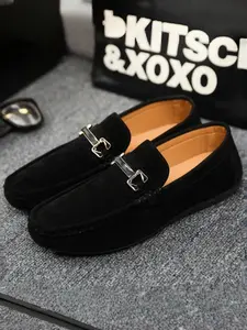 Men's Suede Buckle Loafers, Daily Commute & Casual Business Wear, Velvet Texture + Vintage Metal Buckle Design, Two Colors Available