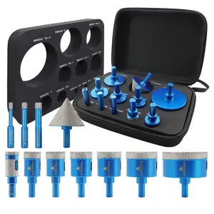 Tile Hole Saw Kit Diamond- BRSCHNITT 11pcs Diamond Core Drill Bit for Porcelain Tile Ceramic Marble Granite Drilling Triangle Shank