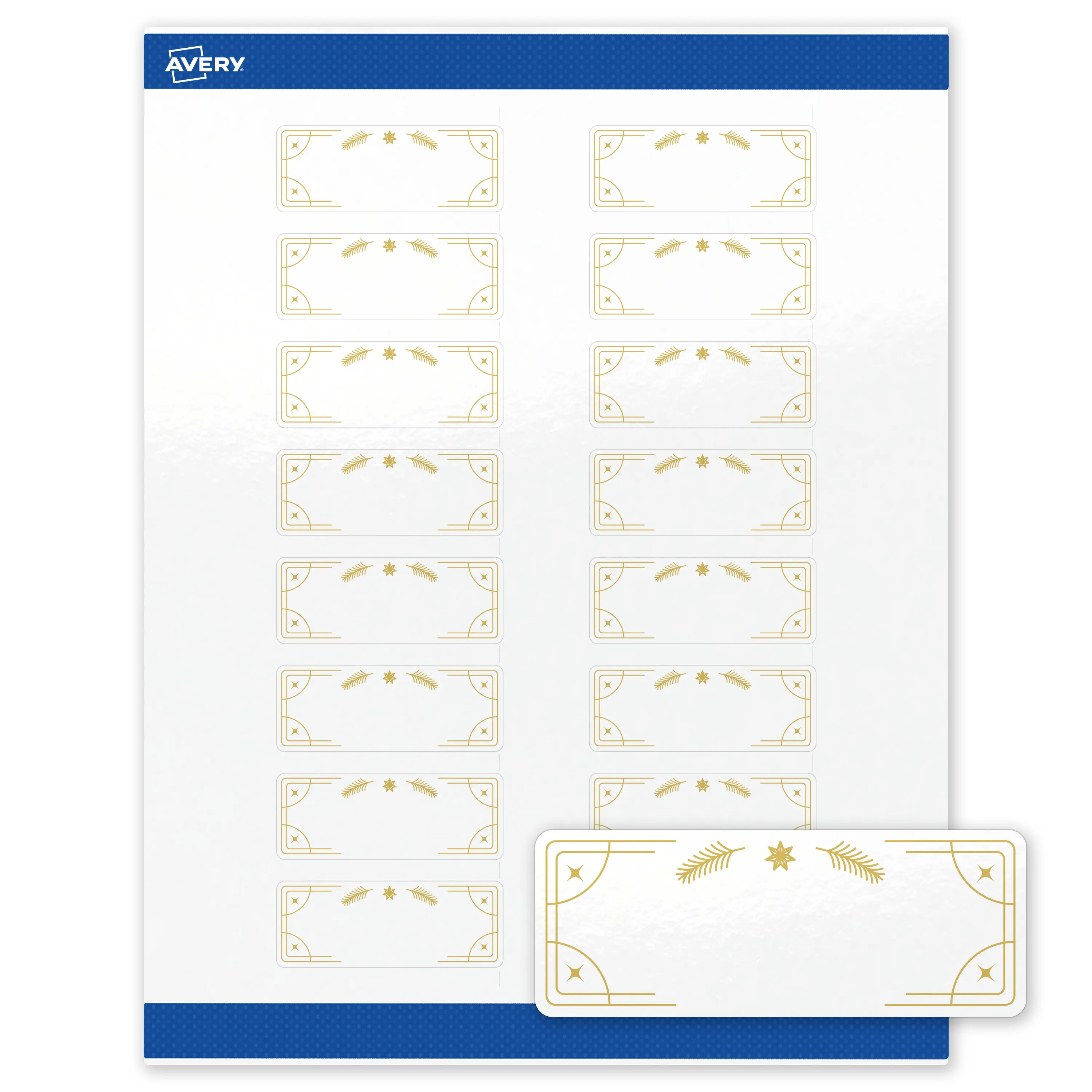 Avery® Printable Christmas Address Labels with Sure Feed® Technology, Rectangle, 1" x 2-5/8", Pre-Printed Metallic Gold Christmas Trees Design, Glossy White, Laser & Inkjet Compatible, 160 Total