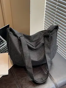 Versatile Plaid Smooth Zipper Bag, Single Shoulder Crossbody, Ideal for Daily Use, Commuting, Office, and Outdoors, Casual Handbag Satchel, Versatile Shoulder Bags