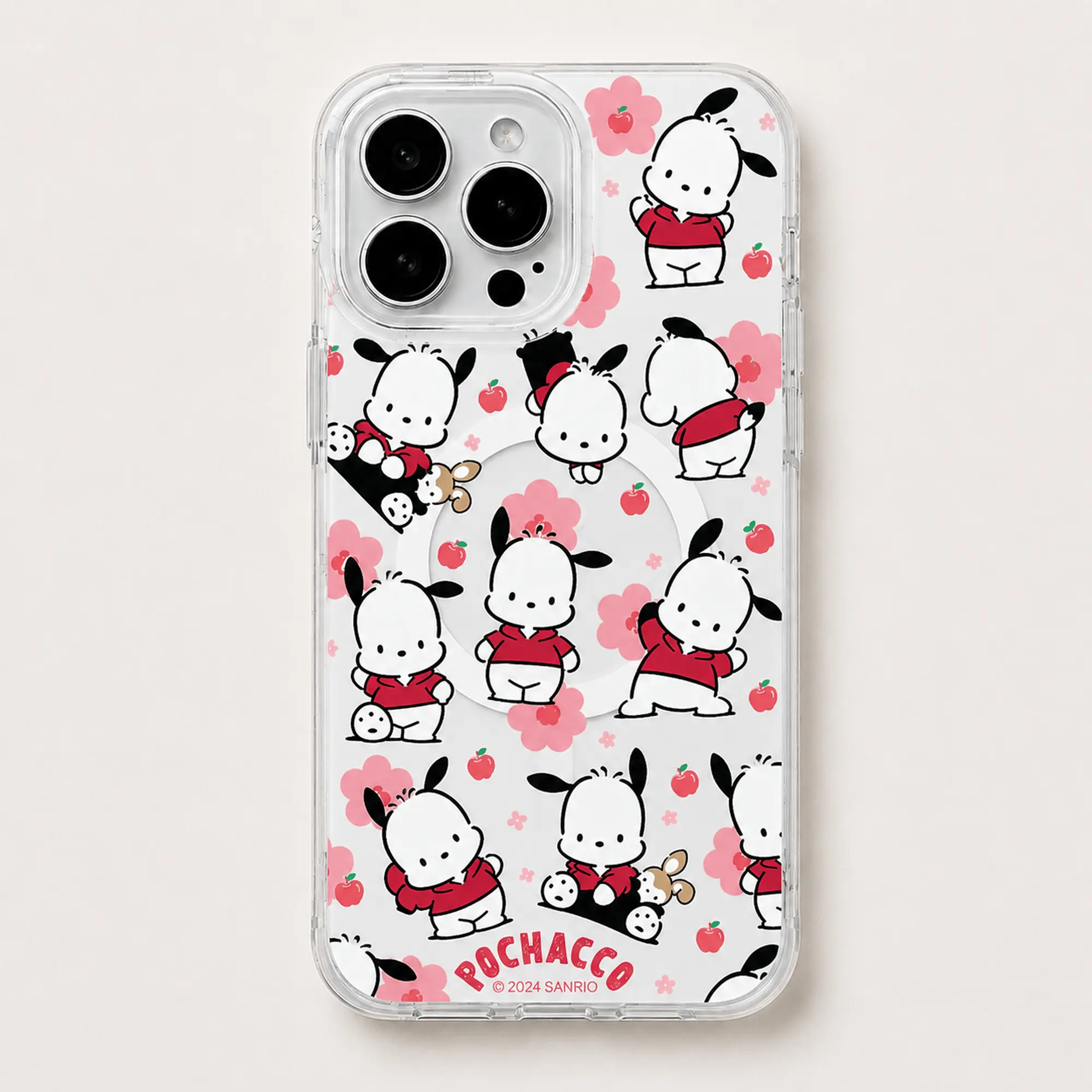 Cute Pochacco MagSafe Clear Phone Case, Kawaii Sanrio Puppy Shockproof Transparent Cover for iPhone 11-17 Pro Max & Samsung Galaxy S22-S26 Ultra