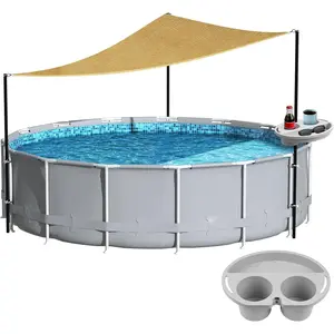 Above Ground Pool Shade Set with Storage Tray – UV-Resistant Shade Sail for 15-22 Ft Pools, Outdoor Triangular Canopy with Sun Shade Poles for Deck, Backyard & Pool Essentials (13x13x13 Ft)