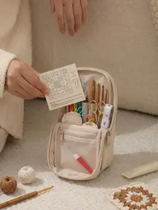 Standing Crochet Hook Case Aesthetic Knitting Needle Organizer Waterproof Vegan Leather Craft Pouch with Magnetic Fold-Down Sides High-Capacity Elastic Slots for Crochet & Knitting Enthusiasts