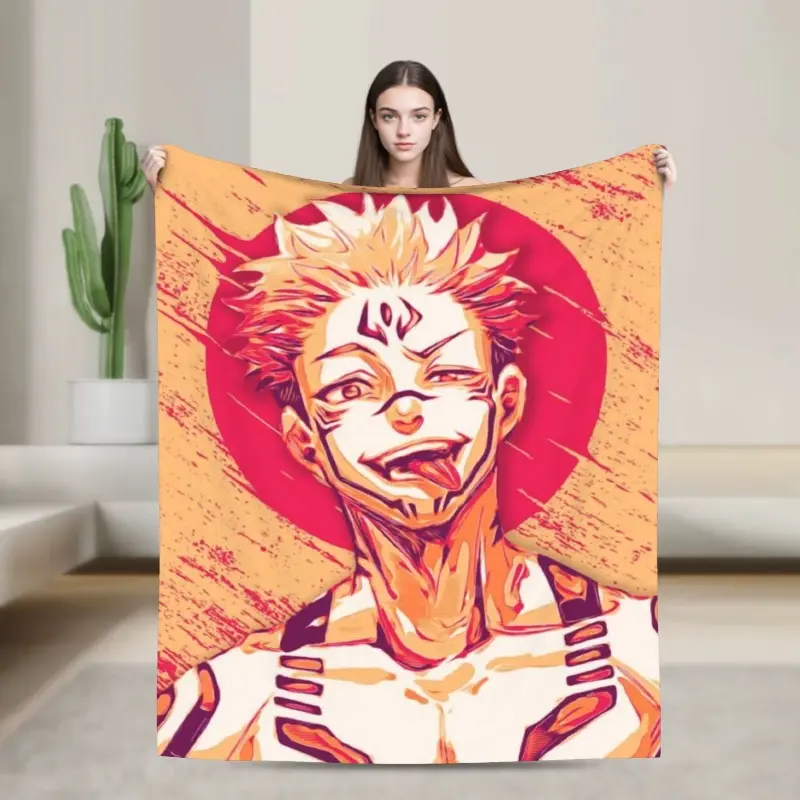 Jujutsu Kaisen Anime Sukuna-Itadori Manga JJK Vintage Soft Fleece Throw Blanket for All-Season Home Use