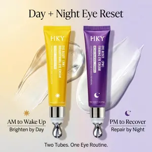 HKY Day & Night Eye Cream Set - AM& Caffeine for Puffiness + PM& Collagen for Wrinkles - Eye Treatment for Dark Circles & Fine Lines, Korean Skincare, eye cream, caffeine, comfort, lightweight, radiant, firming, smooth,under eye brightener Summervibes