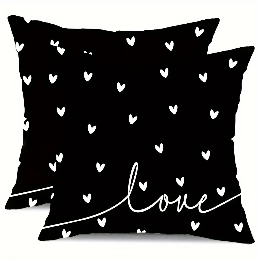 2pcs-Valentine's Day Love Heart Throw Pillow Covers, Black & White, Simple and Elegant Design, Home Décor Products, Cushion Cover Decoration for Couch Sofa, Room Decor and Bedroom Decor, Single Sided Printing, No Pillow Core