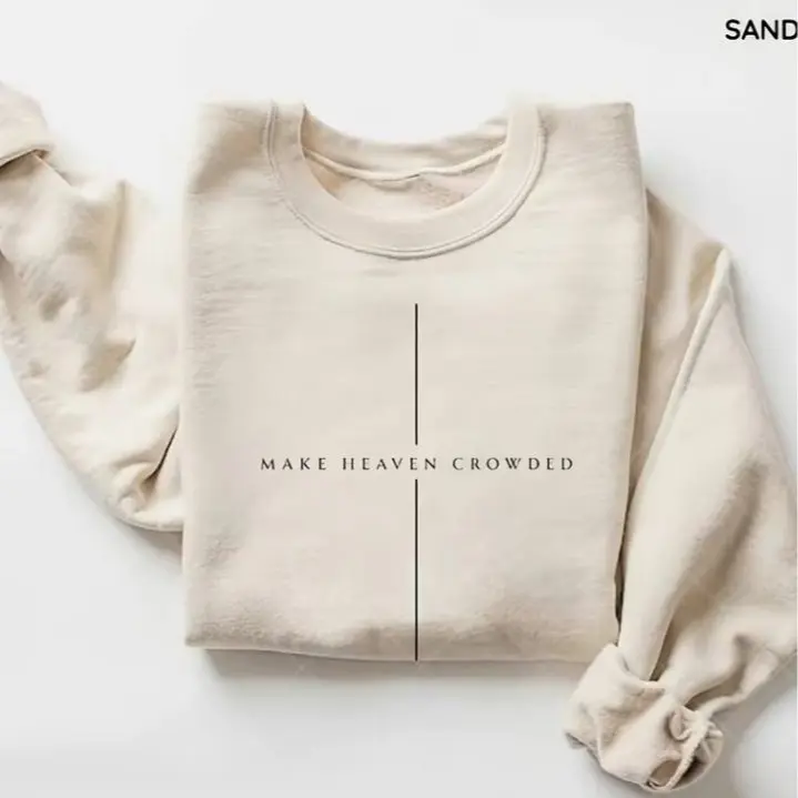 Make Heaven Crowded Christian Sweatshirt, Minimalist Cross Crewneck Sweater, Trendy Mens Womens Faith Apparel, Baptism Gift