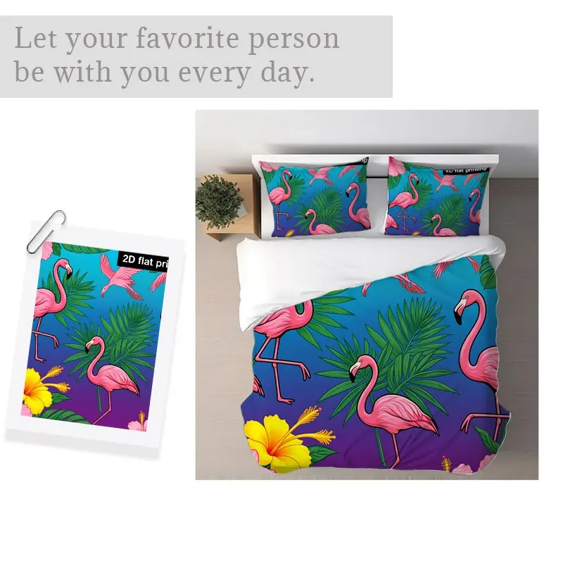 Tropical Flamingo Bedding Set, 2D Flat - Printed, Mixed Color, Multiple Specifications Available, Soft & Breathable Fabric, Perfect for Bedroom Decoration, Bring Vivid Tropical Vibe to Your Sleep Space