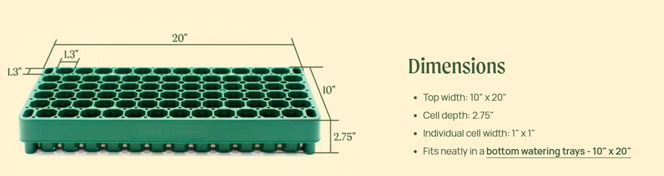 Vego Garden 76-Cell Stackable Seedling Tray 10" x 20" with Air-Pruning Strips & Drip-Watering Channels for Growing Kit