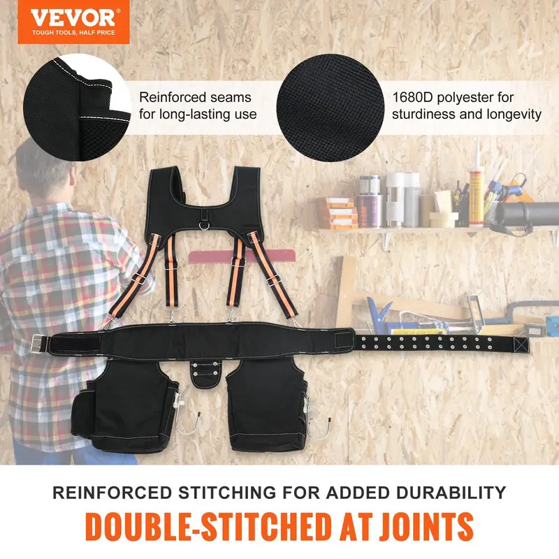 VEVOR Tool Belt, 19 Pockets Tool Pouch With Suspenders For Men Heavy Duty Adjustable Utility Belt Work Bag Detachable Black VEVOR Tool Belt, 19 Pockets Tool Pouch With Suspenders For Men Heavy Duty Adjustable Utility Belt Work Bag Detachable Black