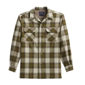 Pendleton Men's Wool Long-Sleeve Casual Checked Tall Olive Plaid Board Shirt (25'), Menswear Top with Premium Wool Fabric
