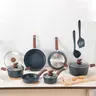 Kitchen Academy Induction Cookware Sets - 12/17/30 Pieces Cooking Set, Granite Nonstick Pots and Pans Silicone Cast Iron Skillet Beige Cooking Set