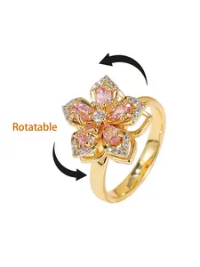 Rotatable zircon heart four-leaf clover ring for women, stainless steel pressure-resistant. Anxiety relief fidget ring, ideal gift for Christmas, Valentine's Day, Mother's Day & wedding