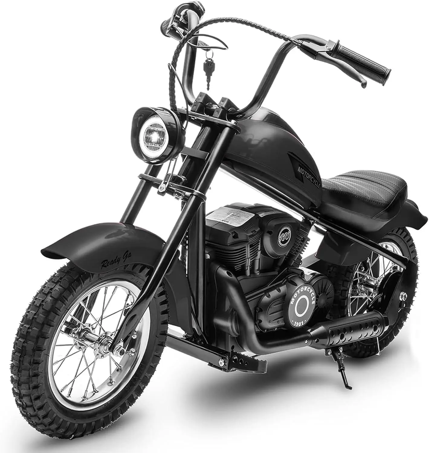 Garvee 24V Kids Electric Dirt Bike With 300W Chain Drive Motor 15 MPH Speed 150 Lb Max Load LED Lights Power Display Handbrake Leather Seat Shock Springs 12 Inch Air Filled Tires Black-A