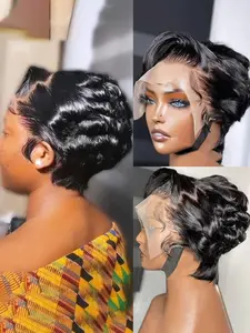 Short Straight Human Hair Wig for Women 13x4 Transparent HD Front Lace Frontal Wig Halloween Wig 150% Density