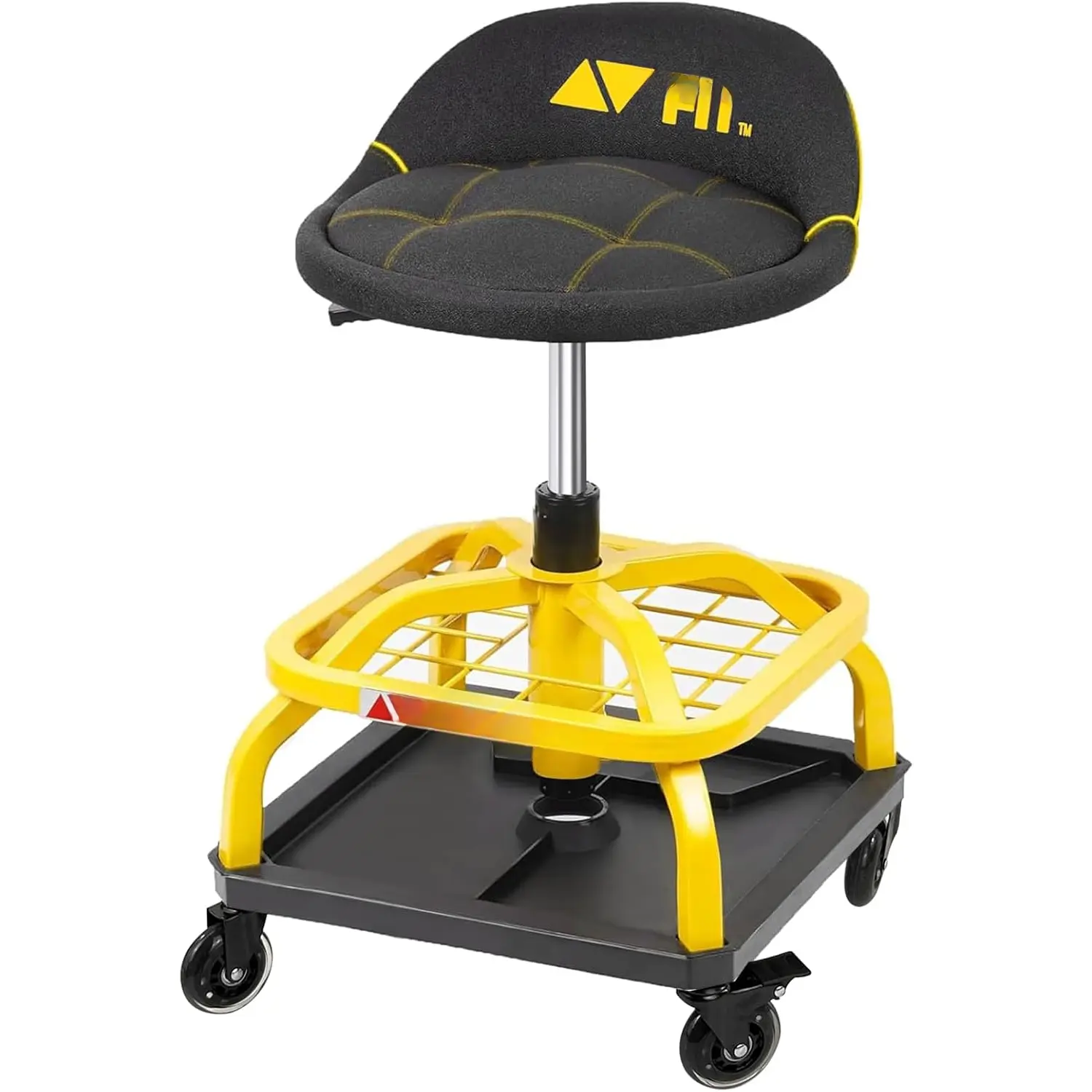 Rolling Shop Stool with Wheels, Garage Work Mechanic Stool with Backrest, Roller Mechanic Chair, Adjustable Height, 360? Swivel, Tool Tray Storage, 330 LBS Capacity, Heavy Duty, Yellow
