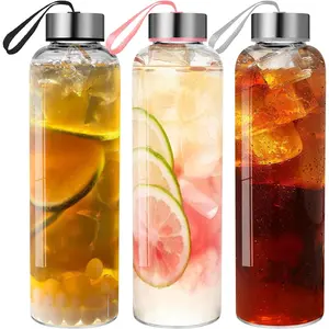Glass Water Bottles - 3 Packs 18oz Glass Bottles with Lids for Juice, Juice Cleanses, and Reusable Juicing Bottles, Wide Mouth Liquid Storage Containers for Refrigerator