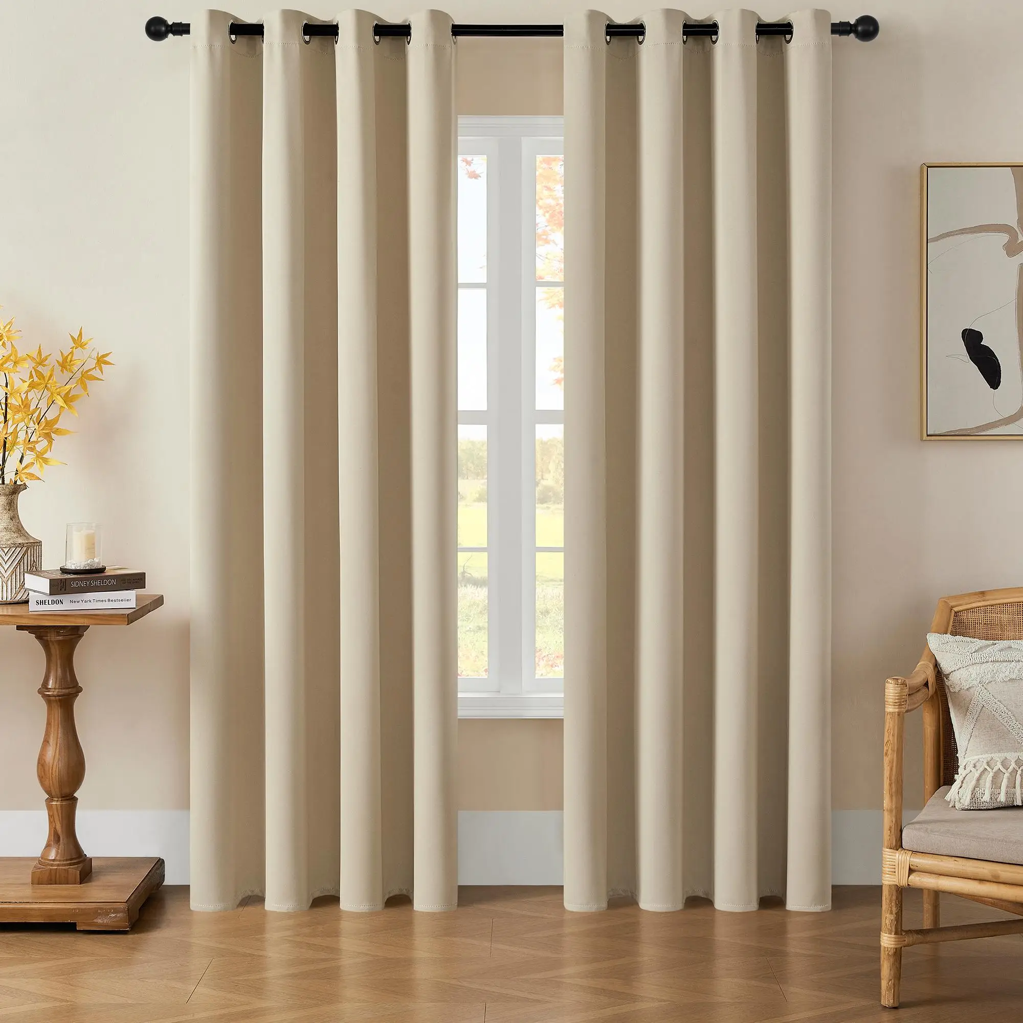 Solid Color Curtain, 2 Counts Modern Simple Blackout Curtain, Home Decorative Curtain for Living Room Bedroom Kitchen Study Room