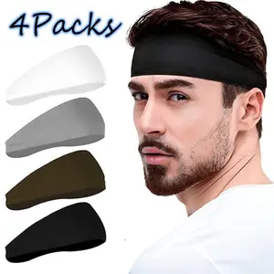 Mens Headbands Sports Headband for Men - Moisture Wicking Unisex Hairband - 4 Pack for Running, Cycling, Yoga, and Basketball
