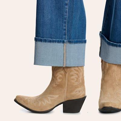 Lovervet Women’s Medium Wash High Rise Slant Pocket Cuffed Wide Leg Jeans