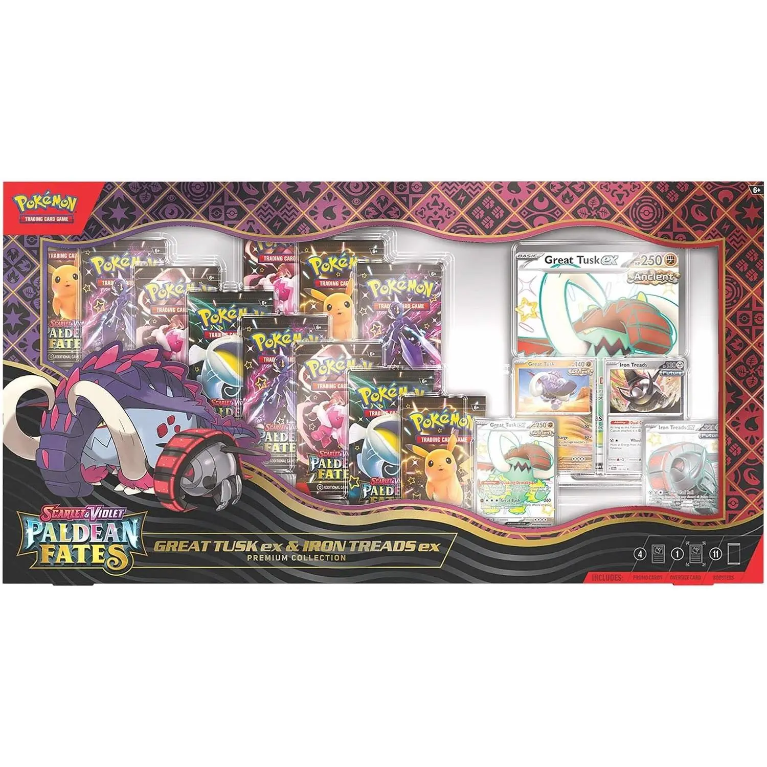 Pokemon TCG: Paldean Fates Great Tusk ex & Iron Threads ex Premium Collection - 11 Packs, Promo Cards