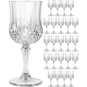 Plastic  Glasses Set, 7oz  Goblets Shatterproof Unbreakable  & Disposable, Drinking Glasses with Stem, for Wedding Outdoor Dinner Party (24pcs, Clear)