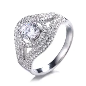 Silver-Tone 5 Row Halo Engagement Ring with Crystals from Swarovski