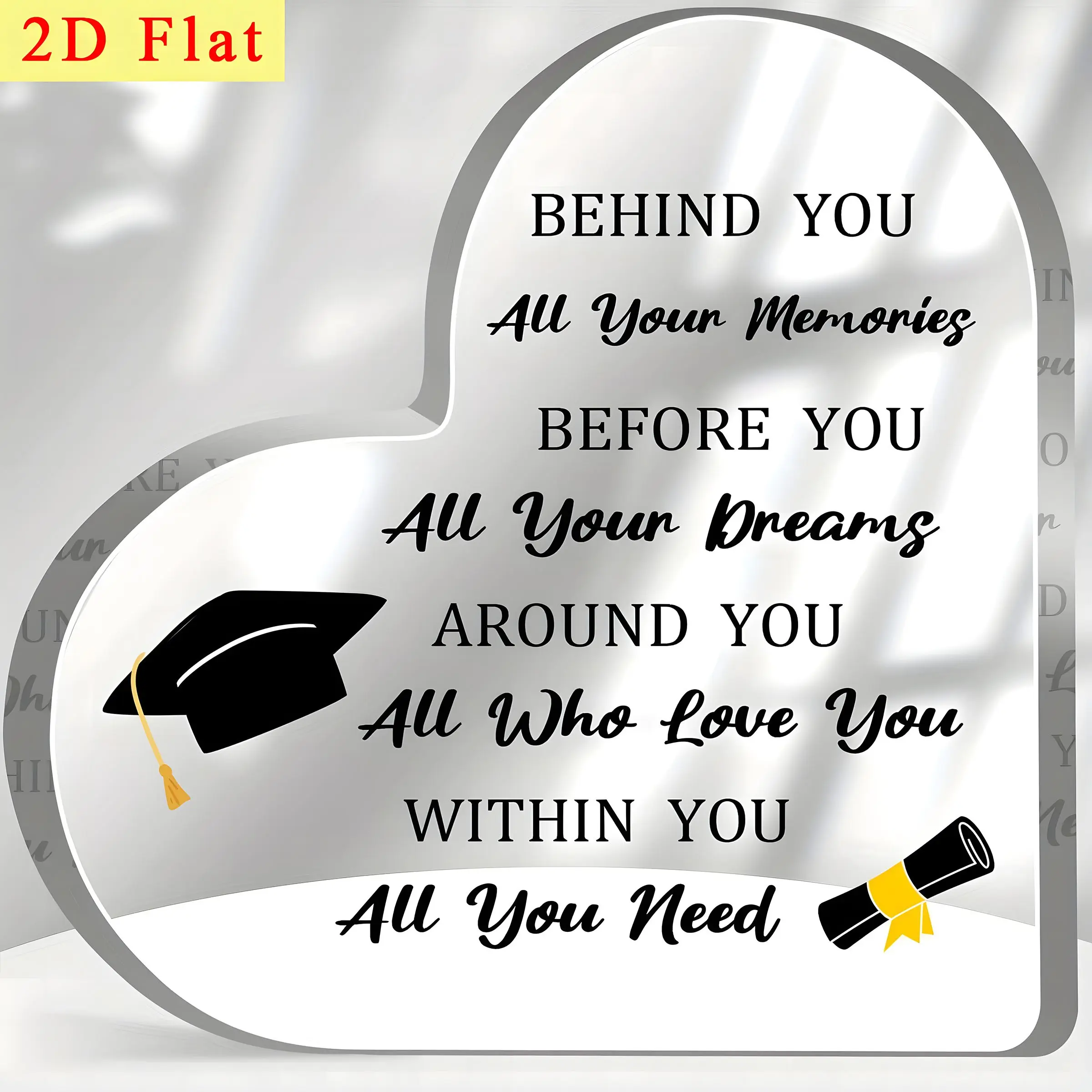 2D Heart Shaped Graduation Gift Plaque, Desktop Decoration, Acrylic Memorial Sign, Perfect for Friends, High School, University, Master's, Phd Graduates