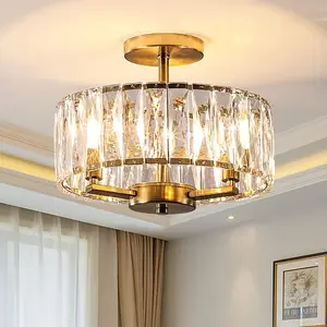 Gold Crystal Ceiling Light, 12.5-Inch E12 Modern K9 Rust-Proof Crystal Ceiling Light for Bedroom/Corridor/Dining Room