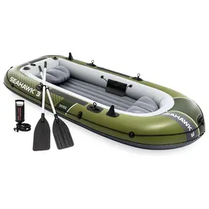 INTEX 66333EP Seahawk 3 Inflatable Boat Set with 54" Oars, Pump, & Rod Holders
