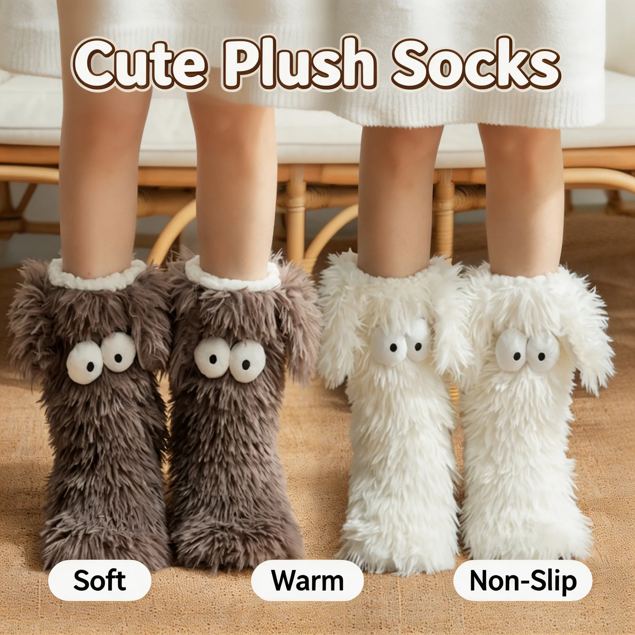 Women's Plush Slippers Socks Floor Socks Winter Home Indoor Thickened Fleece-Lined Anti-Slip Adult Women's Plush Snow Socks Shoe Covers