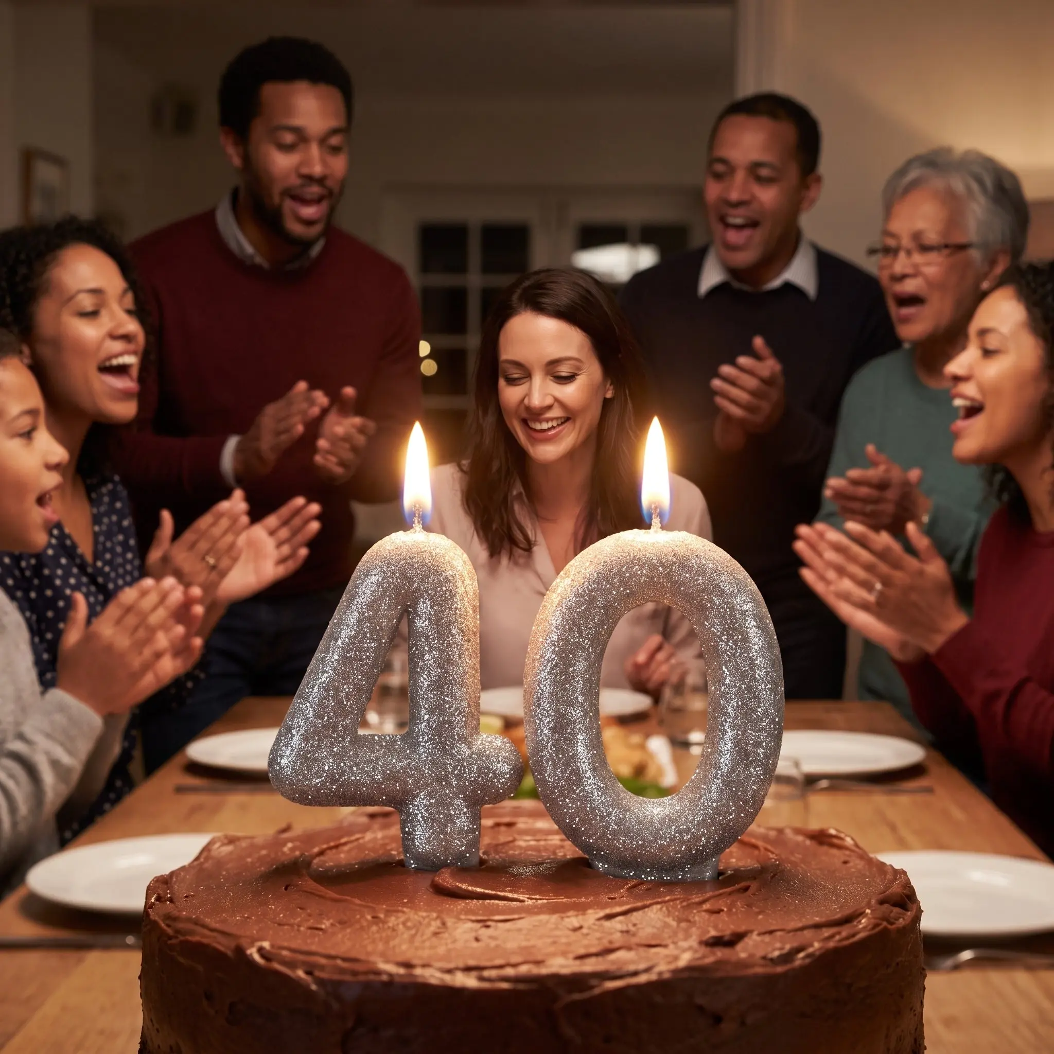 Sparkling Silver Glitter Number 40 Birthday Candles